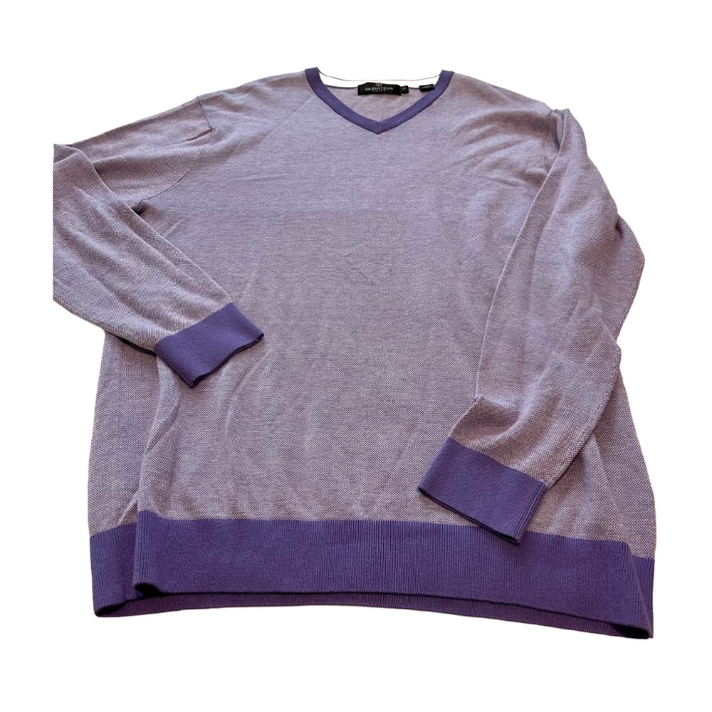Bugatchi Uomo Men’s Medium Silk Cashmere Blend Purple V Neck Knit Pullover